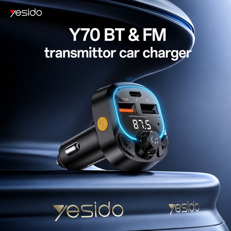 Yesido Y70 FM Transmitter for Cars – Bluetooth 5.3, 15W Charging &amp;amp; Music Playback